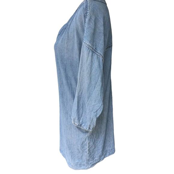 Small Oversized Chambray Lounge Dress Pockets Tassels Beachy Boho Coastal Loft - Picture 5 of 10